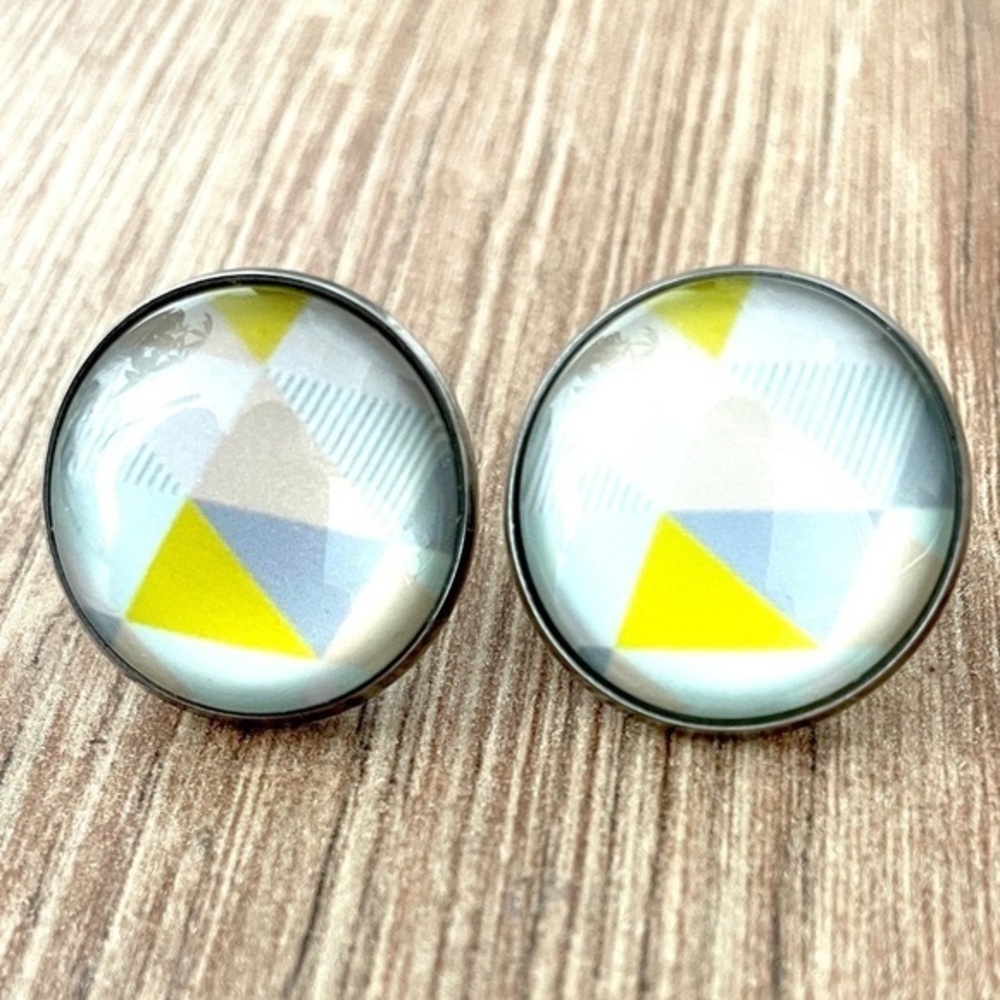 20mm Geometric Print Stainless Steel Stud Earrings, NWT, Unworn, Handmade